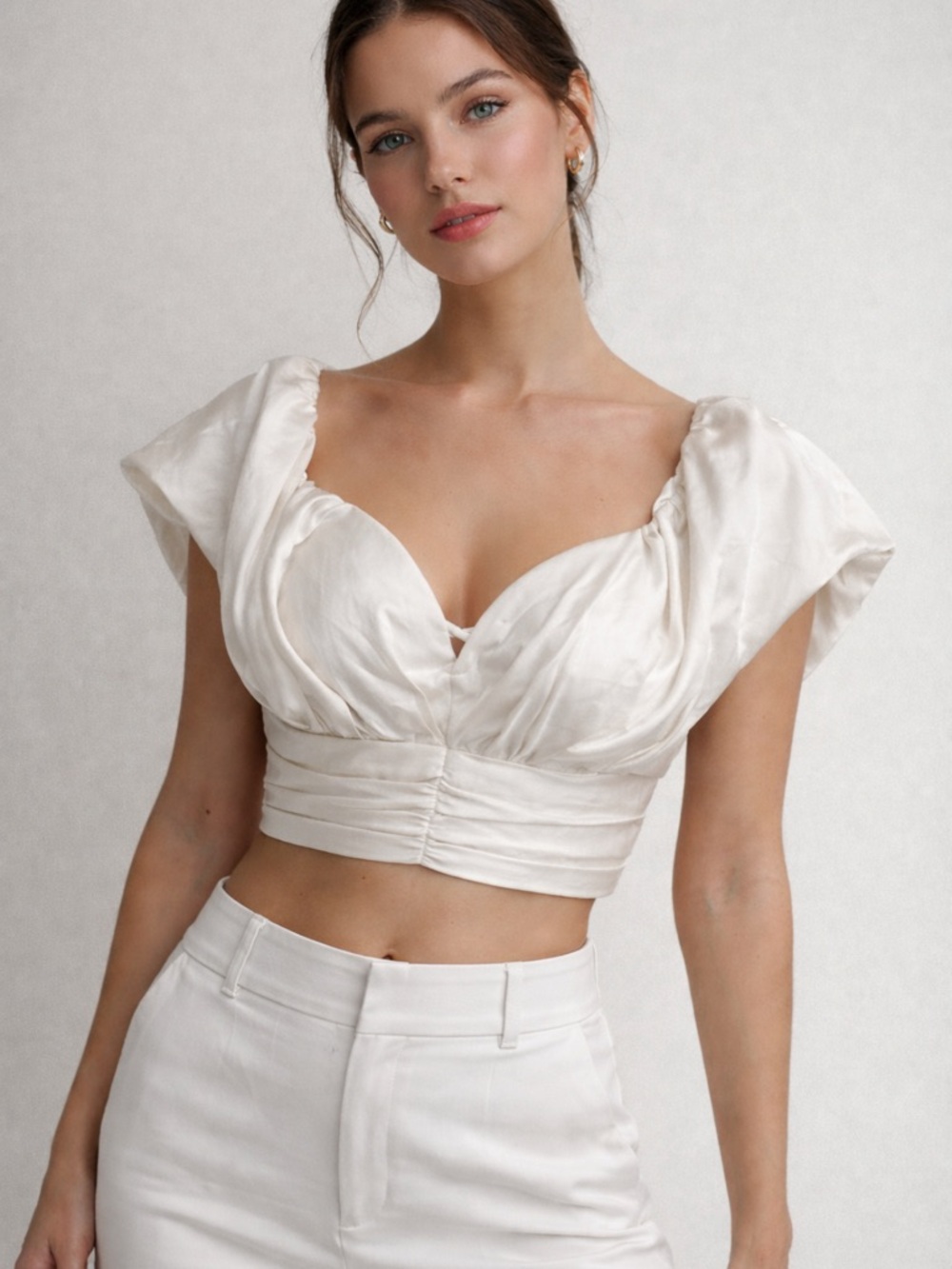 fab'rik Ivory Satin Sweetheart Crop Top